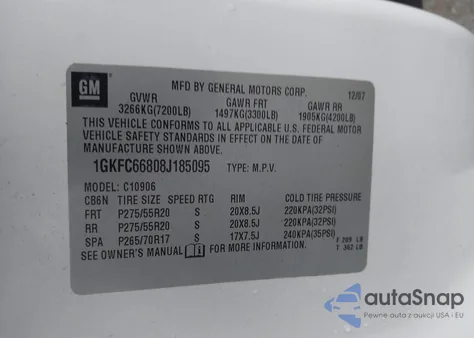 2008 GMC Yukon Xl 1500 Denali из США, поврежденный, VIN 1GKFC66808J185095